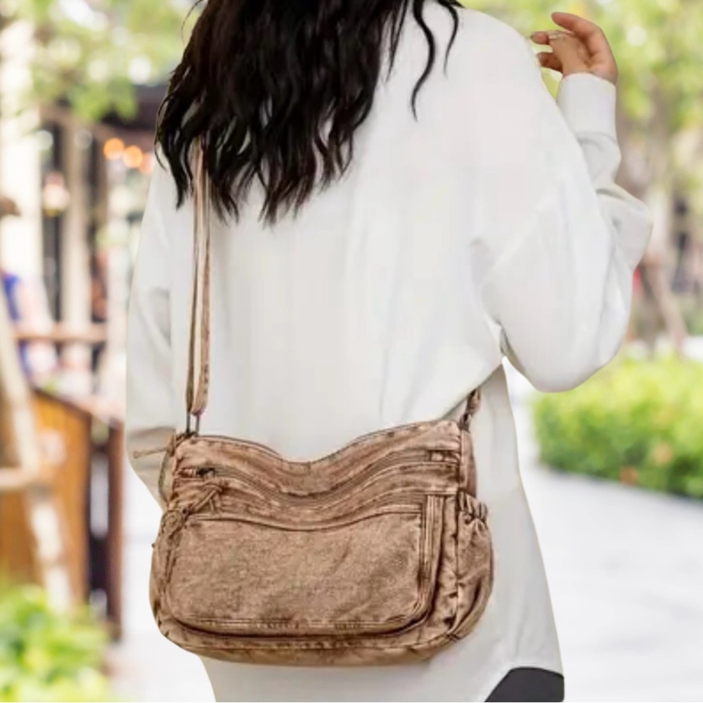 Brown denim crossbody bag